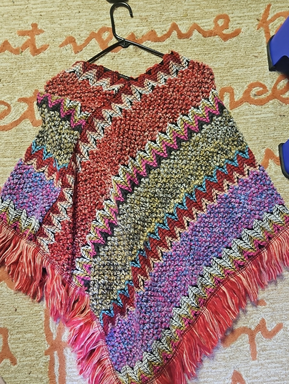 Colorful Zigzag Fringe Knit Poncho